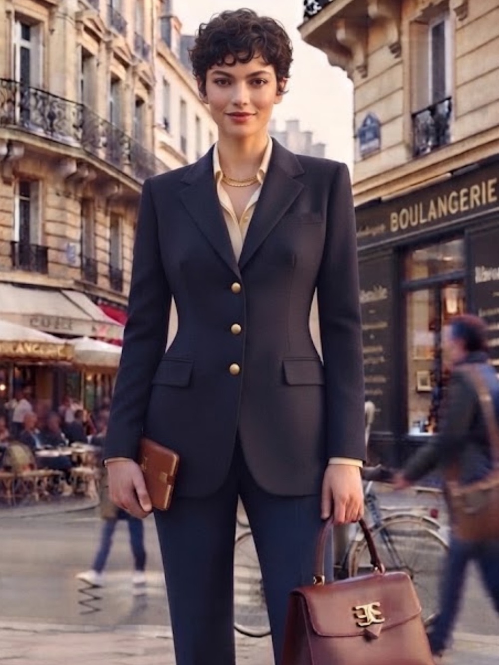 NWOT Escada Laurel Division Navy Blue Virgin Wool Longline Blazer Gold Buttons